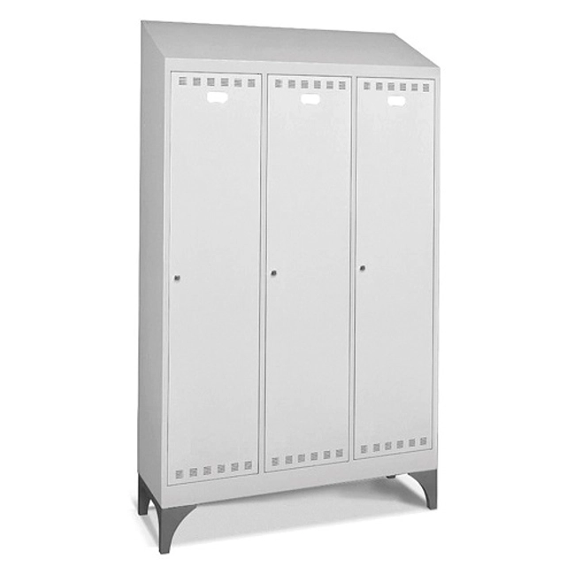 Vendita online Armadio spogliatoio a 3 scomparti con tetto inclinato mm.1195x500x2141H - Grigio chiaro RAL7035